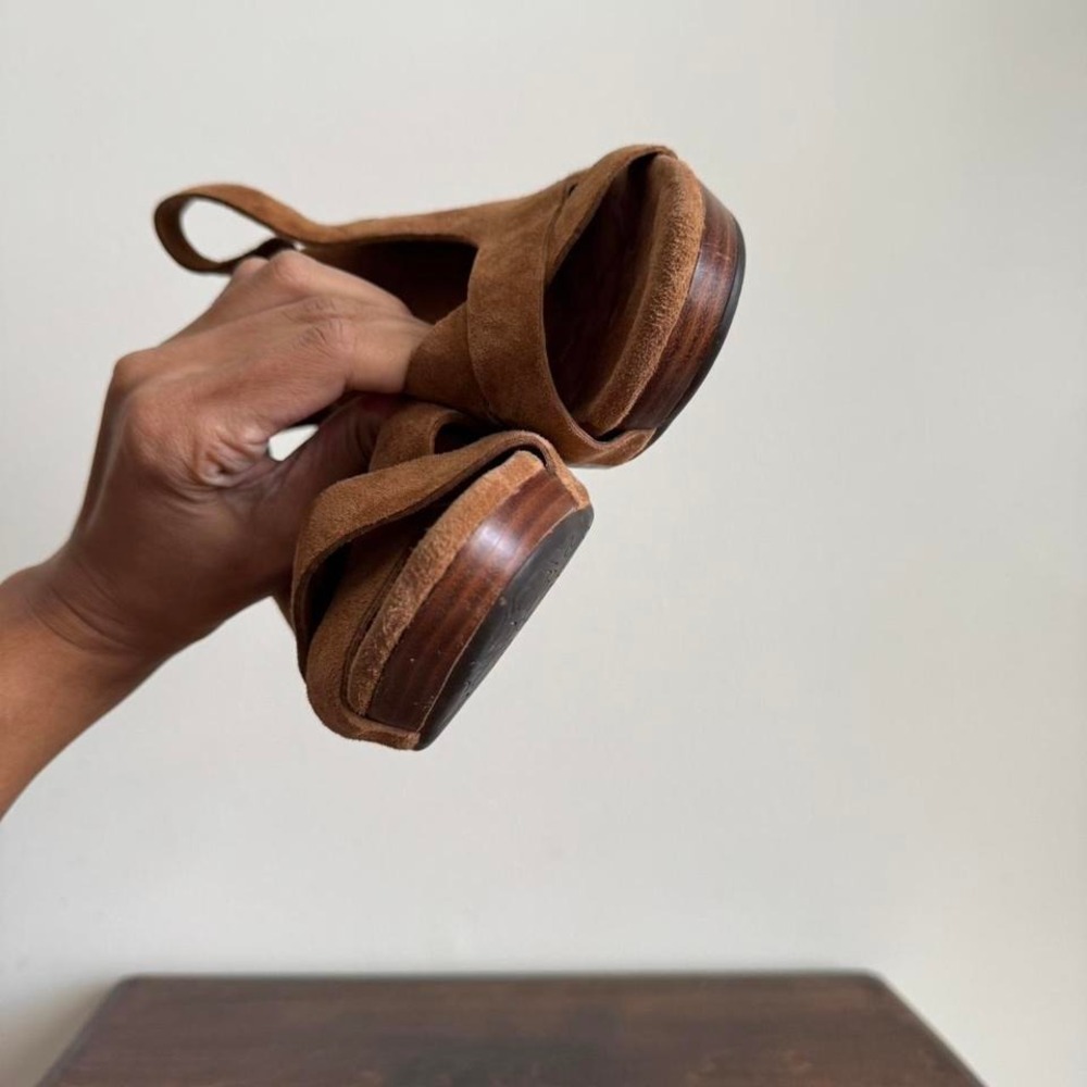 UGG suede brown heel size 7 peeptoe strappy - Picture 7 of 7